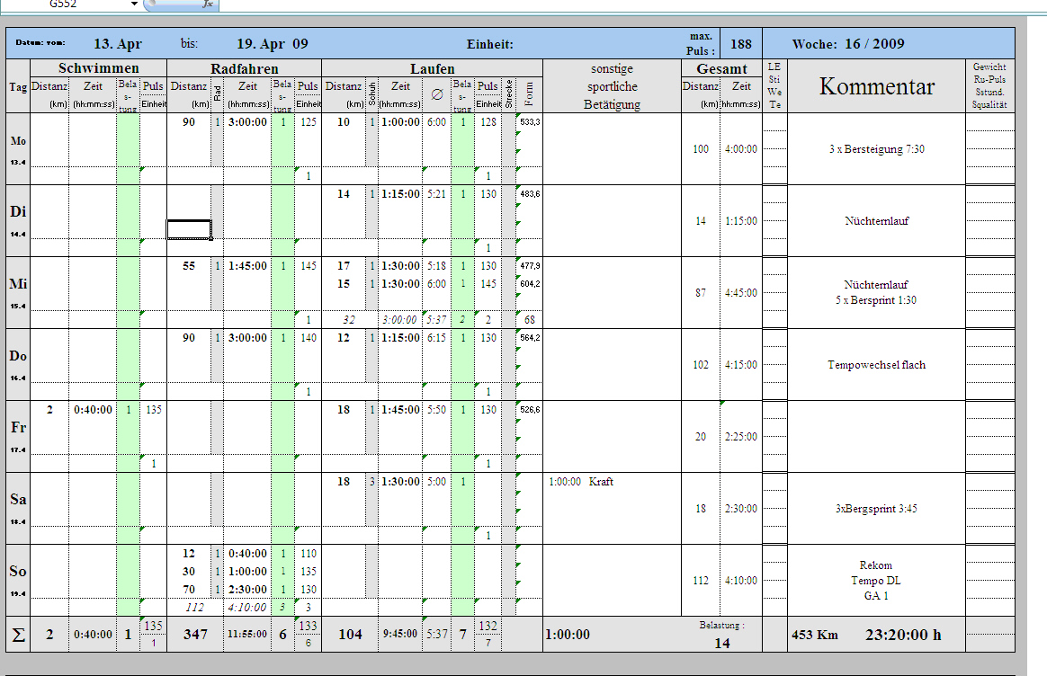 Screenshot vom Programm: Triathlon Trainingsplaner